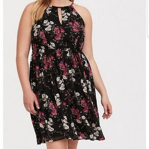 Torrid Black Floral Halter Chiffon Dress